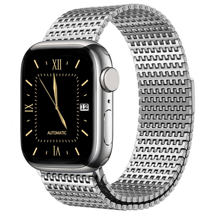 사라밴드 애플워치 호환 하이엔드 밀레니즈 루프 메탈 스트랩, 실버, 1개