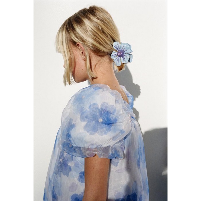 [국내발송] 자라 ZARA 플라워 패턴 오간자 원피스 - 크림 / 블루