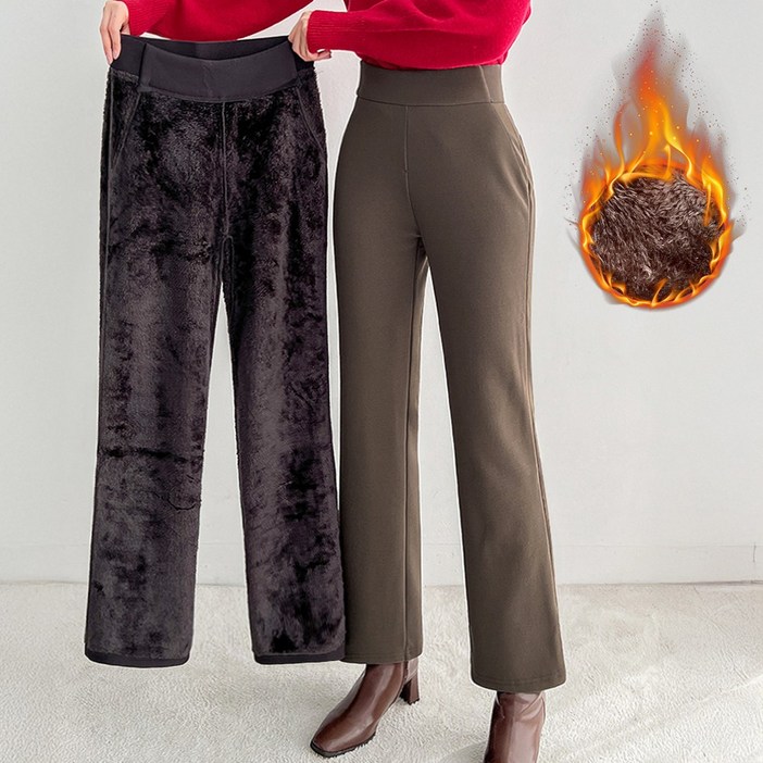 나나민 여성 빅사이즈 프리미엄 융털 와이드 뒷밴딩 스판 기모 팬츠