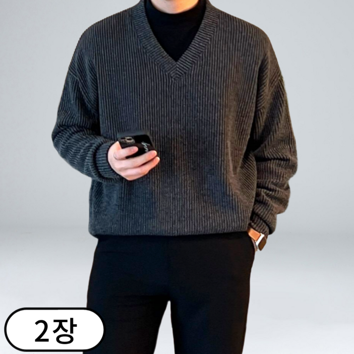 11 이브 남성용 봄 가을 오버핏 긴팔 브이넥 니트 30882