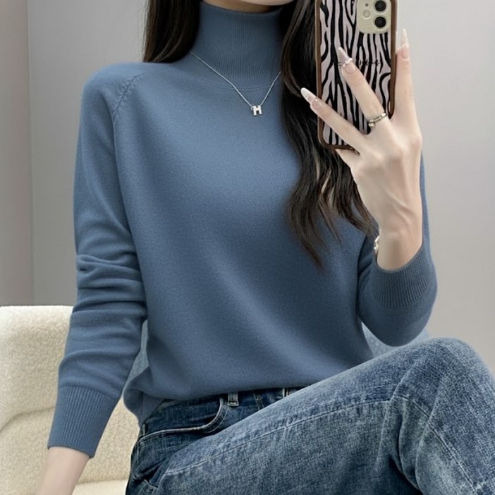 에쉬울프 여성 가을겨울 단색 목폴라 부드러운 스웨터 니트 MMA - 794