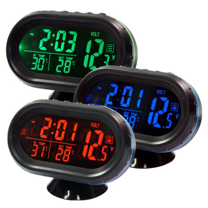 12V24V 디지털시계디지털볼트메타디지털온도계 3개를 하나로, 블루, 1개