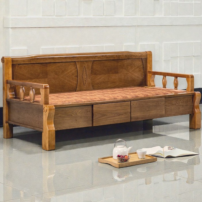 착불퍼보 서랍형 빗살 확장형 황토흙침대 원목 소파 카우치, 네추럴