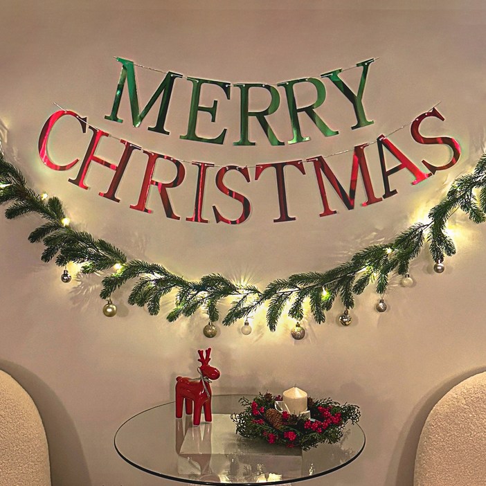 파티몬 크리스마스 감성 가랜드 풀세트 앵두전구 포함, 1개, 명조체 넝쿨 세트  레드그린