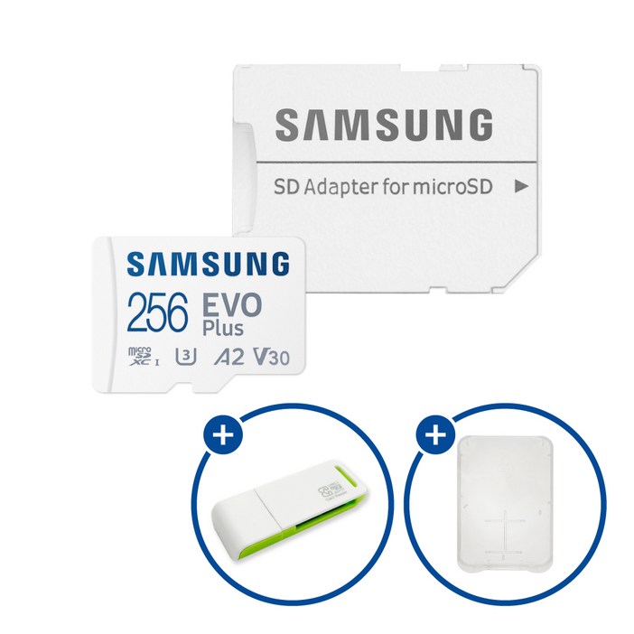 삼성전자 공식인증 정품 마이크로SD카드 EVO PLUS MBMC256SAKR SD카드 케이스 및 이엘 연두 카드 리더기 USB2.0 2in1