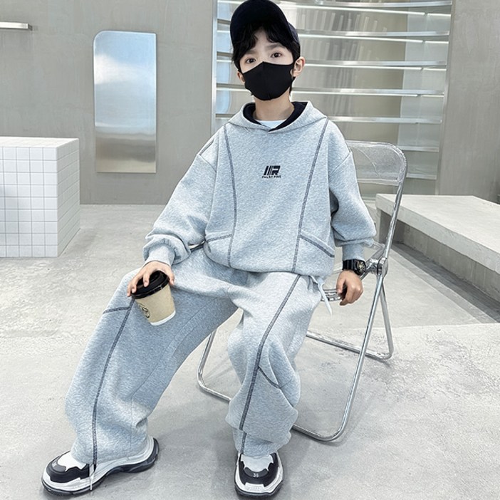 비비키드 남아 봄 가을 초등생 긴팔티 긴바지 상의 초중생 하의 세트 PALSY FINE 페인팅 라인 후드티 주니어 상의하의 세트 2606