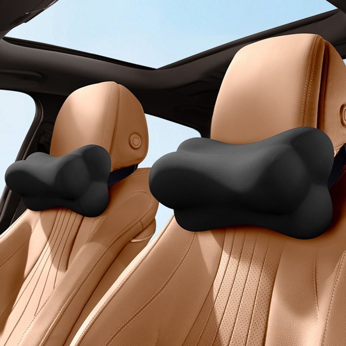 LINSHU 차량용 메모리폼 목쿠션 탈부착 분리형 목베개, 1개, 블랙