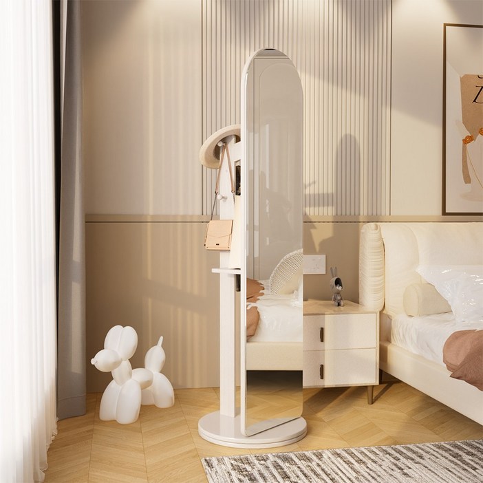 Anystar 360도 회전이 가능한 이동식 원목 스탠드형 전신거울, 흰색
