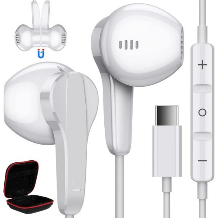 아이폰 16 15 프로 맥스 플러스 아이패드 에어용 USB C 헤드폰 삼성호환 갤럭시 S24 울트라 A35 S23 Fe S22 플립 폴드 픽셀 98 핑크용 마이크 하이파이 스테
