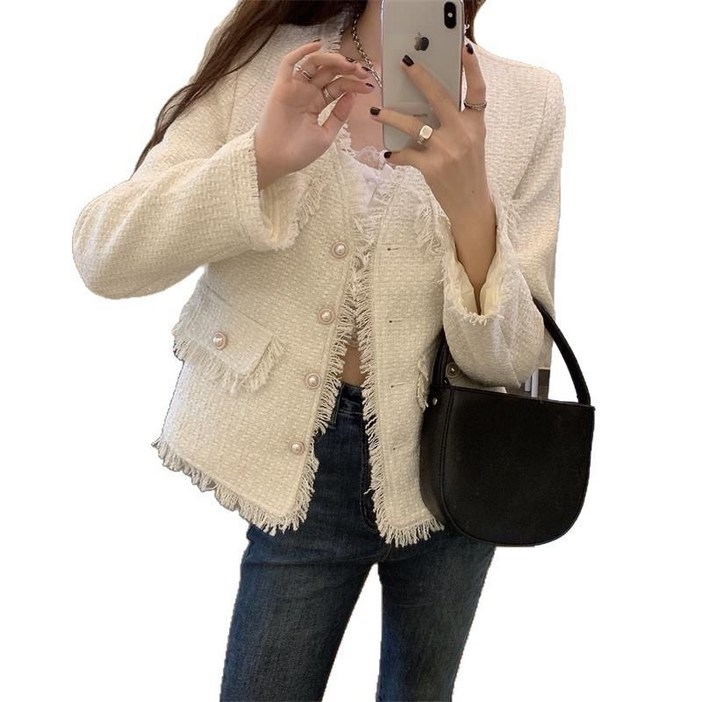 여성 브이넥 긴팔 자켓 봄 가을 캐주얼 스타일 얇고 가벼운 착용감 노카라 디자인 하객룩으로 적합한 트렌디한 아우터