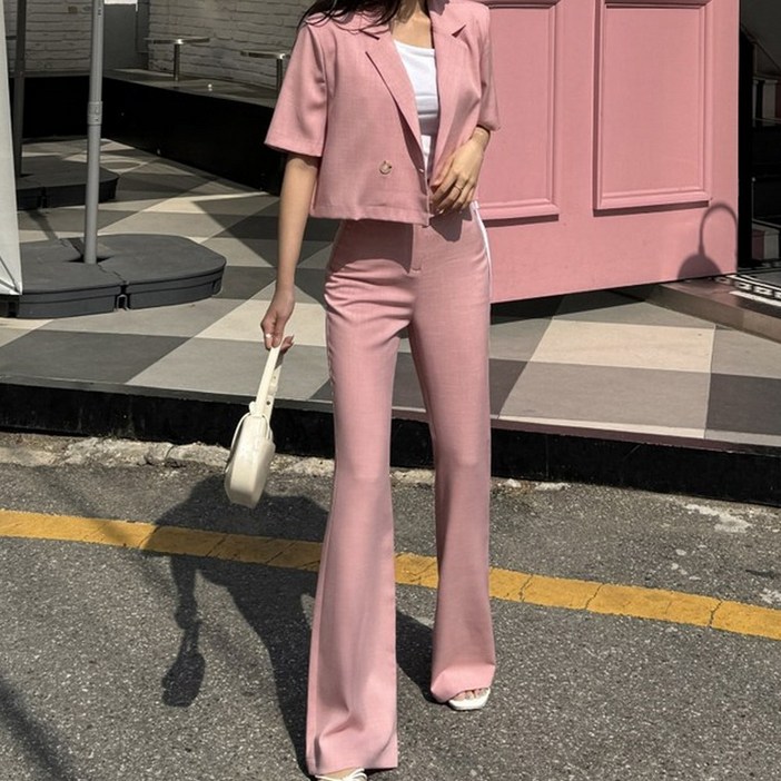 떳다그녀 플로니 린넨 부츠컷 슬랙스 크롭 자켓