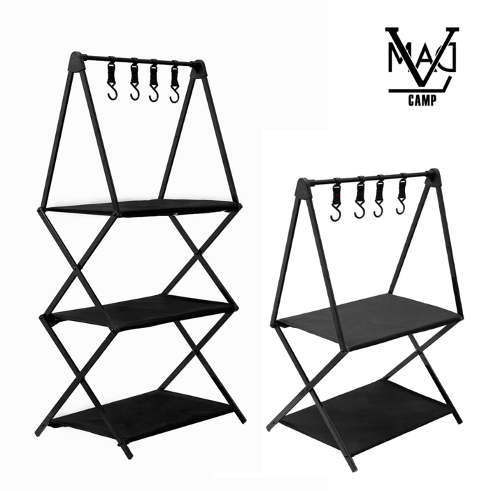 매드캠프 폴딩형 경량 선반 접이식 쉘프 인디언행어, 3단, 1개, 블랙