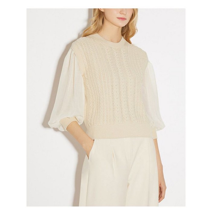 쉬즈미스 쉬폰 콤비 니트 탑 블라우스