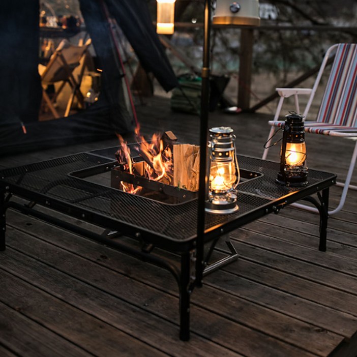 스테판캠핑 아이언메쉬 화로대 테이블 높이조절 접이식 프리미엄보관가방증정, 블랙