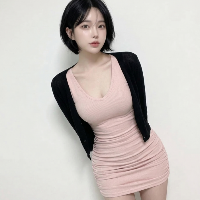 골지 셔링 미니 반팔 원피스  핏 보장 골반커버 꾸안꾸 미니 원피스