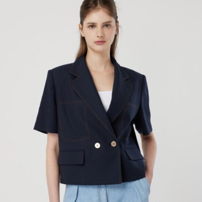 CC콜렉트하프 슬리브 배색 스티치 크롭 자켓 C252MSF038 668751