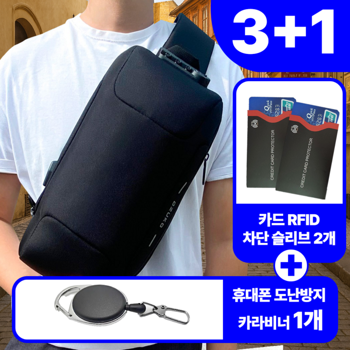 필모어 유럽여행 도난방지가방 잠금 RFID차단 방수 여행용 슬링백