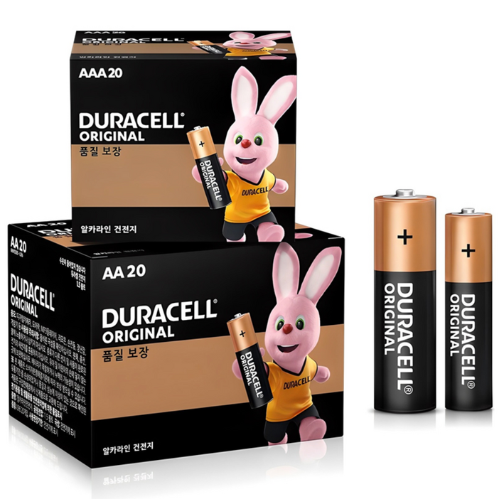 듀라셀 오리지널 알카라인 AA 건전지 20p + AAA 건전지 20p, 1세트