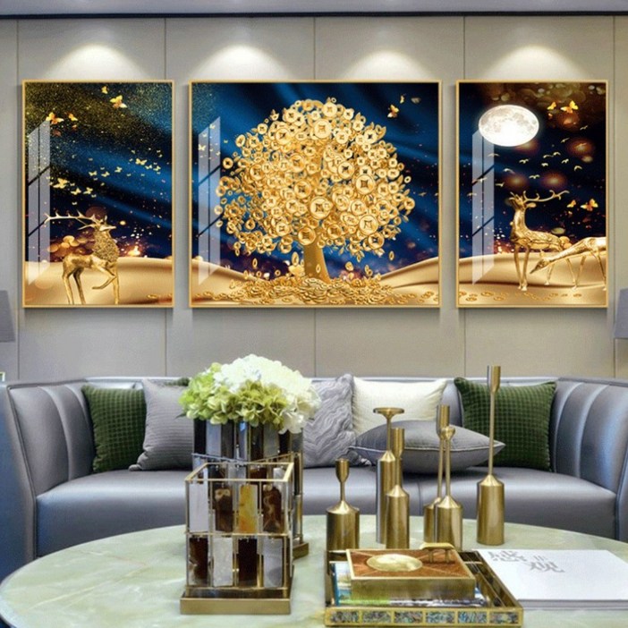 완판 풍수지리 황금 사슴 재물운 돈나무 대형 거실인테리어 액자, 1개, 혼합색