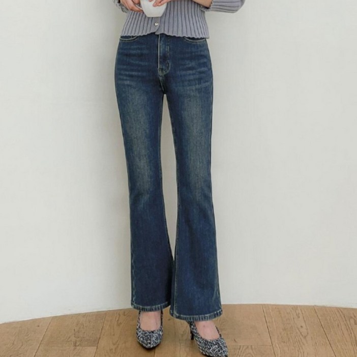 클로니아 밍크 본딩 융기모 허리스판 블루 부츠컷 데님 EU8W74