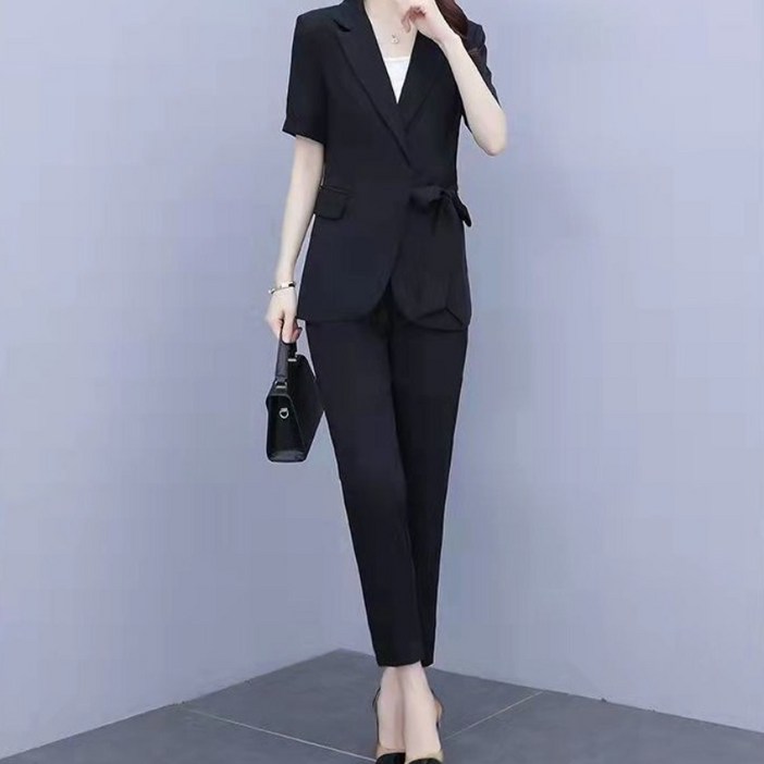 여성 빅사이즈 여름정장 세트 쉬폰 정장자켓 긴바지 투피스 오피스룩 면접