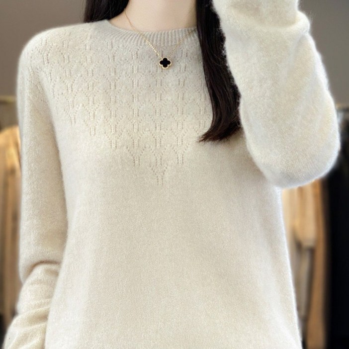 대복 여성용 루즈핏 100 캐시미어 라운드니트티 스웨터