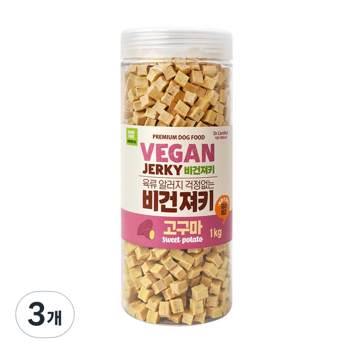 닥터케어누트 강아지 비건 져키 영양간식 육류알러지케어 대용량 4종, 3개, 1kg, 고구마