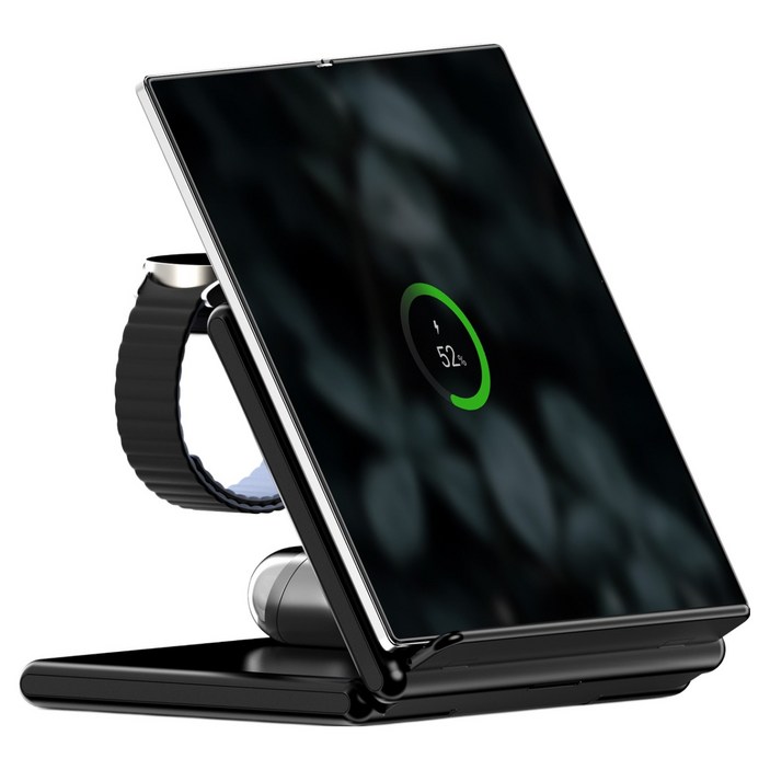 케이맥스 갤럭시 워치 버즈 호환 3 in 1 휴대폰 고속 무선 충전 거치대, 블랙, 1개