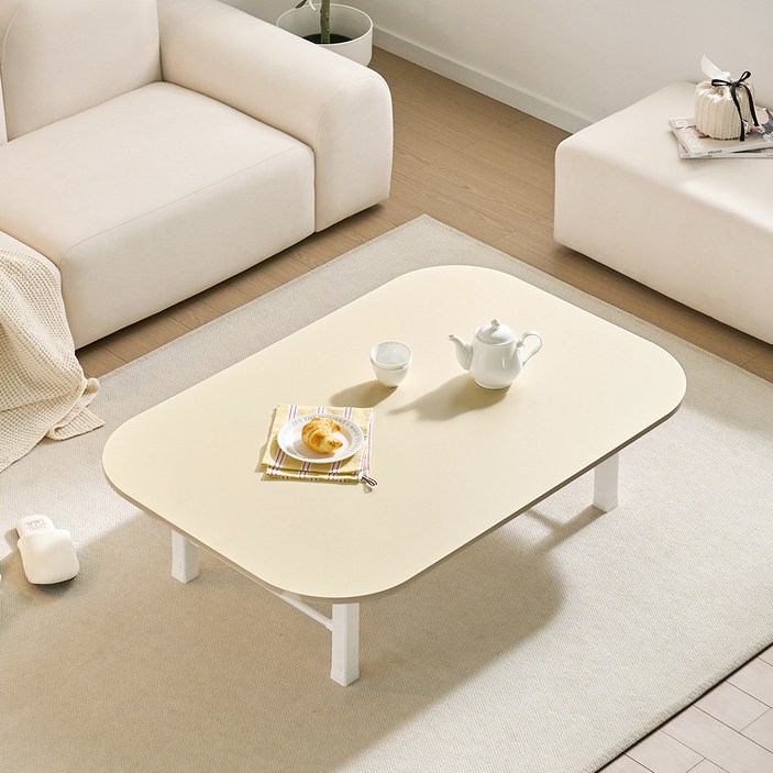 아이캔컴퍼니 LPM 4단 높이조절 쌍다리 라운드볼 접이식 테이블 12080, 크림베이지