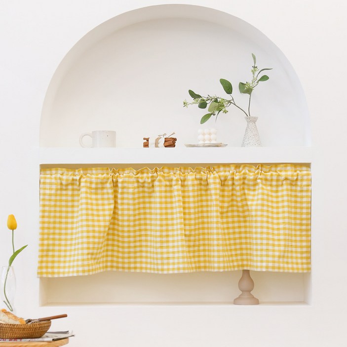 포홈 핸드메이드 파스텔체크 사이즈별 맞춤 커튼 봉집형