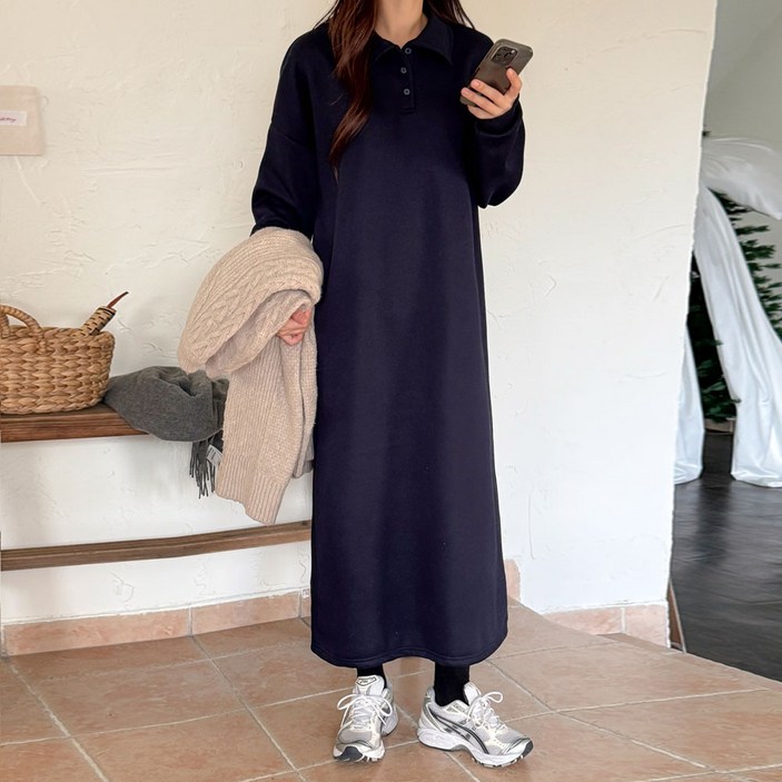 보리맘 기모 카라 루즈핏 임산부 롱 원피스 a78