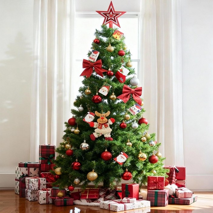 YGGDRAVA 150cm 크리스마스 트리 장식 풀세트 PVC+오너먼트+트리 탑별+트리스커트