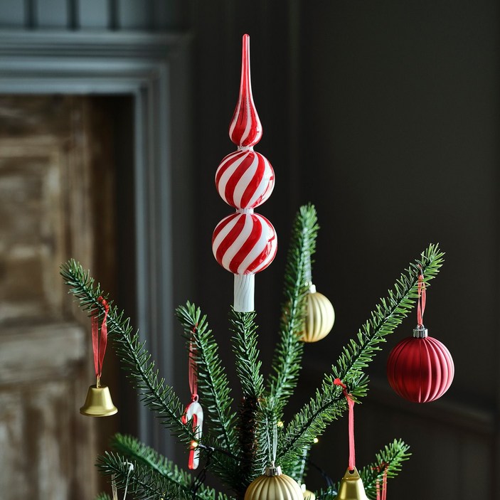 이케아 빈테르핀트 크리스마스트리장식 유리 레드화이트 28cm