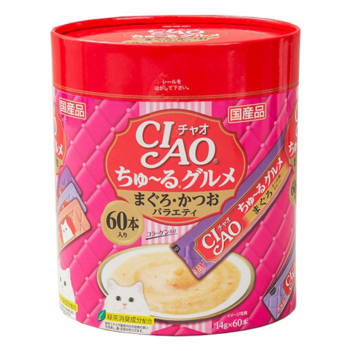 챠오츄르 고양이 간식 파우치, 혼합맛참치가다랑어, 14g, 60개