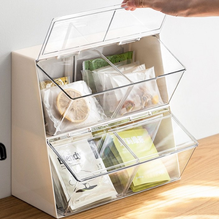 깔끔정리 티백정리함 캡슐보관함 다용도 4구 덮개형, 화이트1P, 1개