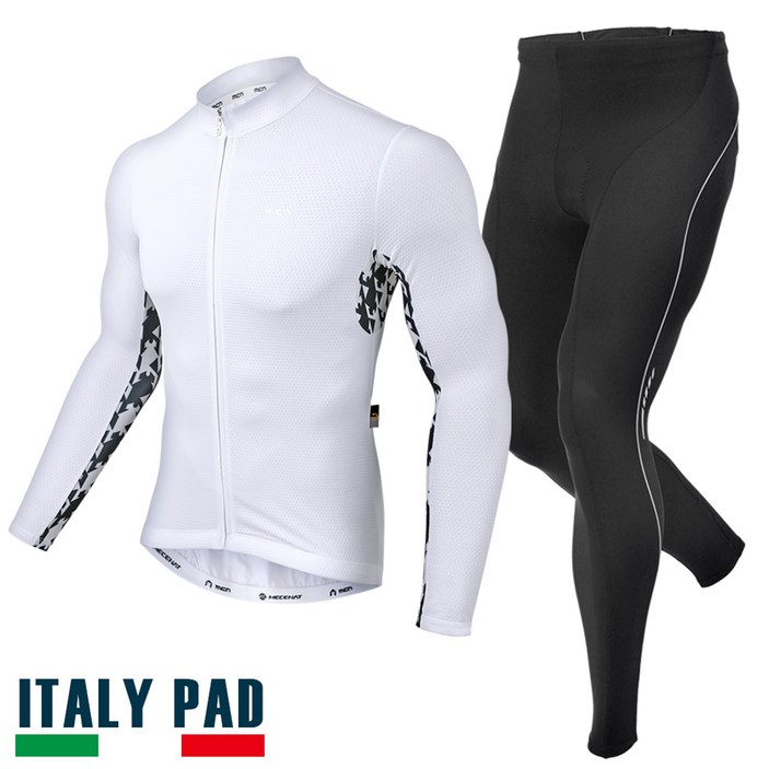 MCN 콘트래스트 자전거 사이클 라이딩 복장 긴팔 의류 상하의 세트 패드 포함 기능성 져지