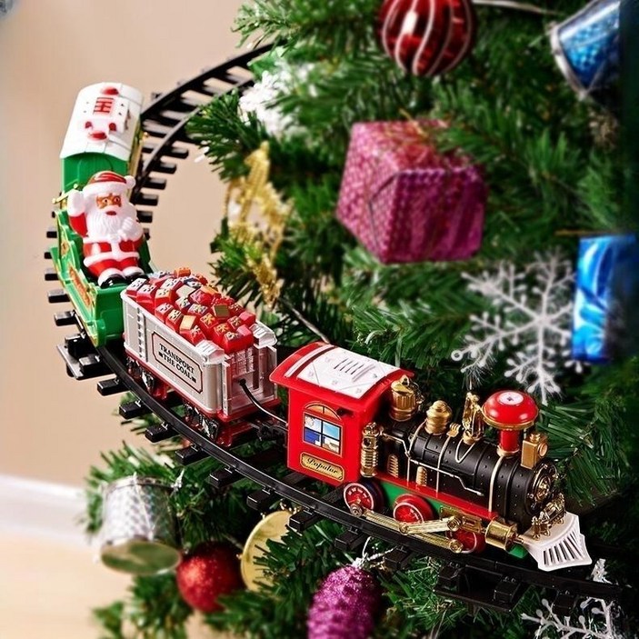 크리스마스 트리 기차 증기 달리는 회전 오너먼트 전동