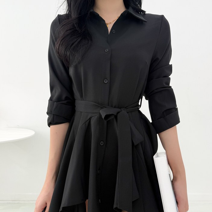 투디 쉬폰 플레어 셔츠원피스 하객룩 오피스룩, 3color