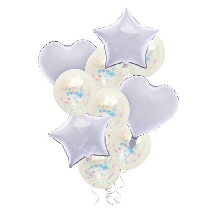 스타 하트 은박풍선 심플 혼합풍선 [에브리띵스마일] 1109, 1세트, 화이트 컨페티 풍선