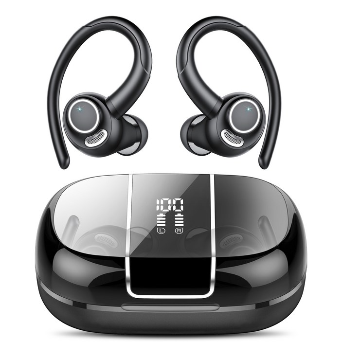 Donerton 운동용 무선 귀걸이형 블루트스 이어폰 V90, 블랙