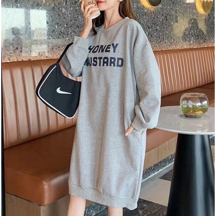 [올씨마] 여성 빅사이즈 레터링 기모 롱티셔츠 면 데일리룩 롱 원피스82920