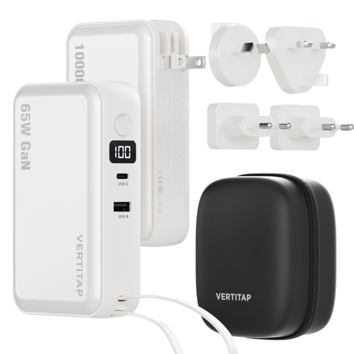 버티탭 트레블러 프로 65W 멀티 어댑터 보조배터리 해외 여행용 멀티탭 usb 전기 콘센트, 1개, 화이트