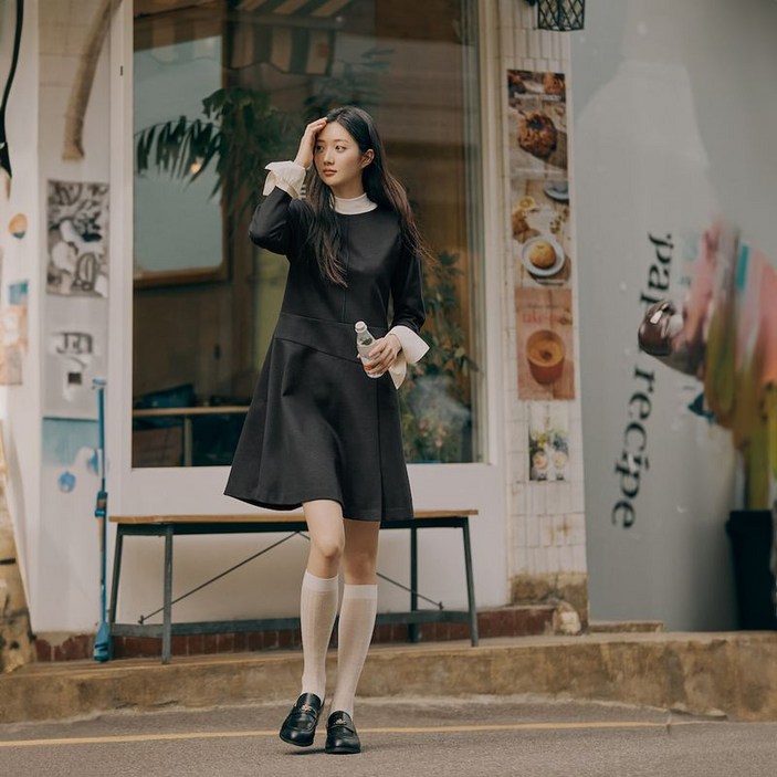 빈폴 BEANPOLE 빈폴레이디스 저지 핏 앤 플레어 원피스 블랙 (BF4971C025) 3713229 177061