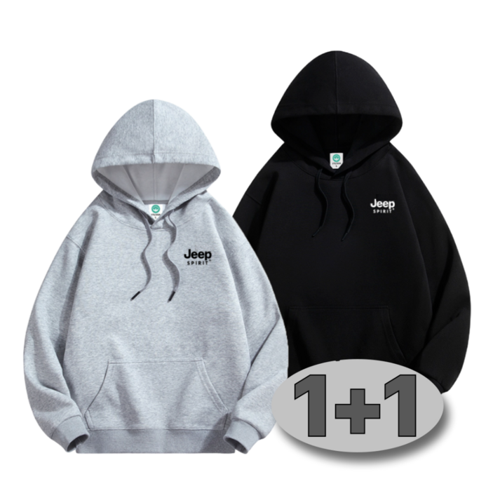 [1+1]JEEP SPIRIT 지프 남자 여자 후드티 면 100% 오버핏 후드 티셔츠 가을 봄 2장 세트