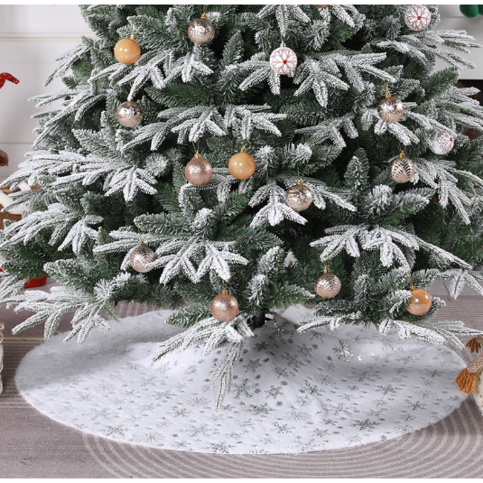 크리스마스트리스커트 크리스마스 트리 러그 카페트 스커트 덮개 눈꽃 데코 장식 소품, 실버, 1개