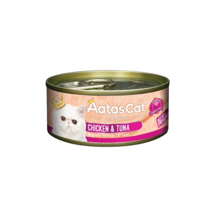아타스 캣 크리미 닭고기 그레인프리 고양이캔 주식 습식사료, 24개, 80g, 닭고기와 참치