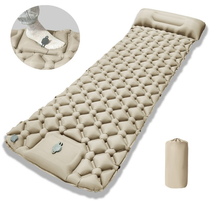 노마드레스트 캠핑 초경량 초소형 에어매트 펌프 내장형 싱글 사이즈, 베이지
