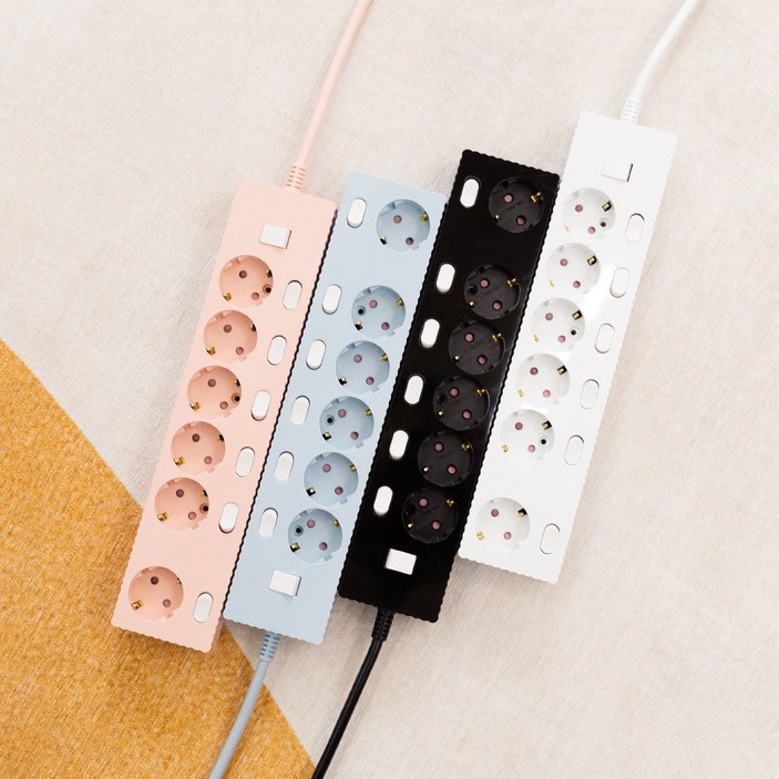 쿠폰19 파워존 자동소화 웨이브 멀티탭 콘센트 화재예방 개별 절전 과부하차단 6구, 자동소화 개별 6구 파스텔핑크, 1개