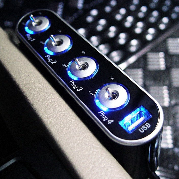 아이팝 차량용 스위치 USB  4구 멀티소켓 시거잭 충전기