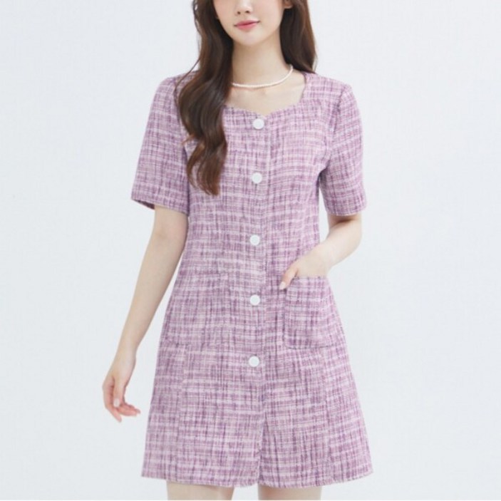 로엠 넥변형 반팔 트위드 원피스 RMOWC38S11T